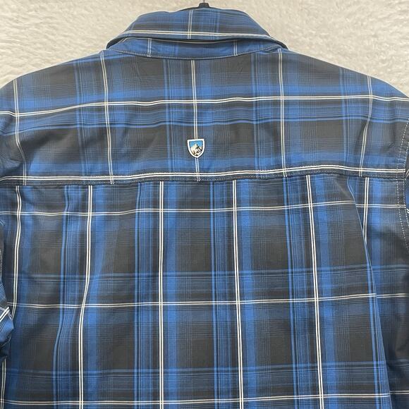 Kuhl Shirt Mens Medium Blue Button Down Eluxor Plaid Outdoor Hiking Lumberjack - Picture 7 of 11